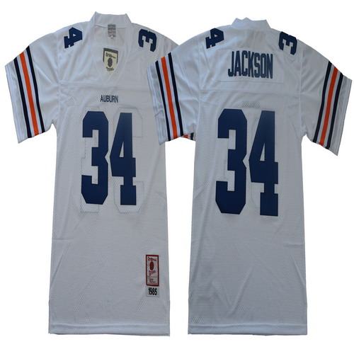 Personalized Auburn Tigers 34 Bo Jackson White 1985 College Football Jersey