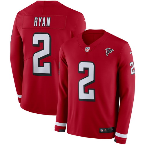 Personalized Falcons 2 Matt Ryan Red Therma Long Sleeve Jersey