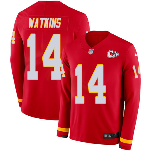 Personalized Chiefs #14 Sammy Watkins Red Team Color Men’s Stitched NFL Limited Therma Long Sleeve Jersey
