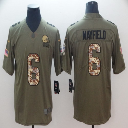 Personalized Browns 6 Baker Mayfield Olive Camo Salute To Service Limited Jersey