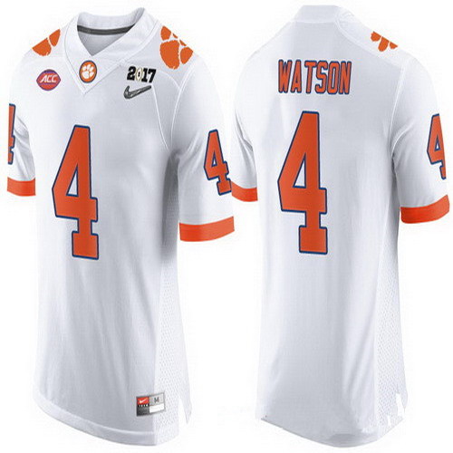Personalized Men’s Clemson Tigers #4 Deshaun Watson White 2017 Championship Game Patch Stitched CFP Limited Jersey