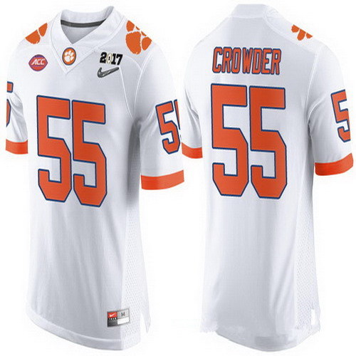 Personalized Men’s Clemson Tigers #55 Tyrone Crowder White 2017 Championship Game Patch Stitched CFP Limited Jersey