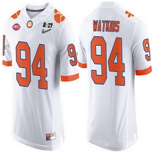 Personalized Men’s Clemson Tigers #94 Carlos Watkins White 2017 Championship Game Patch Stitched CFP Limited Jersey