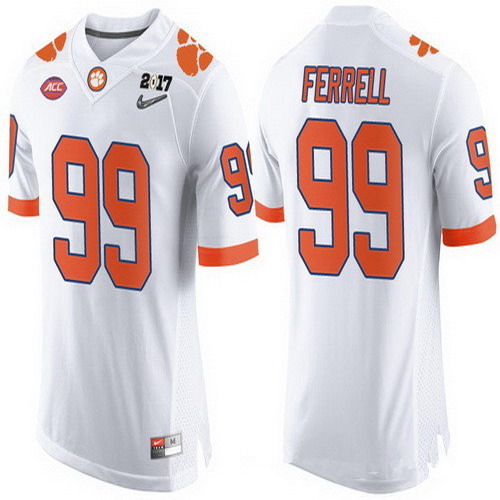 Personalized Men’s Clemson Tigers #99 Clelin Ferrell White 2017 Championship Game Patch Stitched CFP Limited Jersey