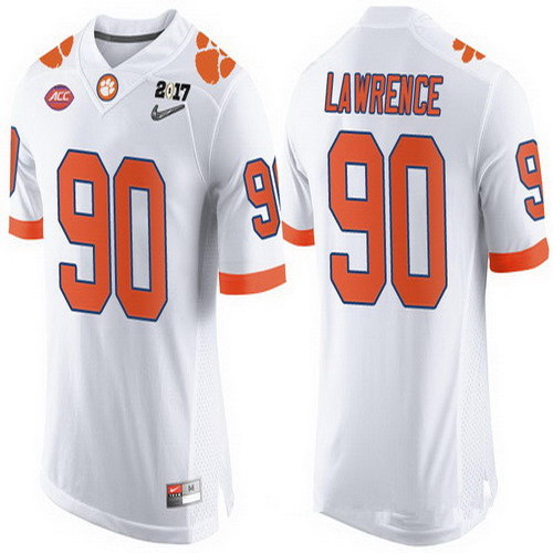 Personalized Men’s Clemson Tigers #90 Dexter Lawrence White 2017 Championship Game Patch Stitched CFP Limited Jersey