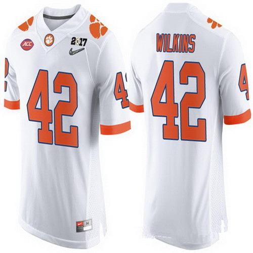 Personalized Men’s Clemson Tigers #42 Christian Wilkins White 2017 Championship Game Patch Stitched CFP Limited Jersey