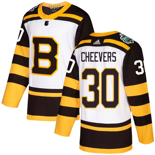Personalized Bruins #30 Gerry Cheevers White Authentic 2019 Winter Classic Stitched NHL Jersey