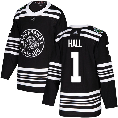 Personalized Blackhawks #1 Glenn Hall Black Authentic 2019 Winter Classic Stitched NHL Jersey
