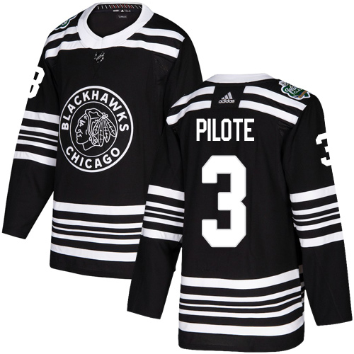 Personalized Blackhawks #3 Pierre Pilote Black Authentic 2019 Winter Classic Stitched NHL Jersey
