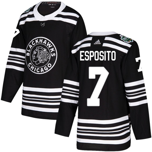 Personalized Blackhawks #7 Tony Esposito Black Authentic 2019 Winter Classic Stitched NHL Jersey