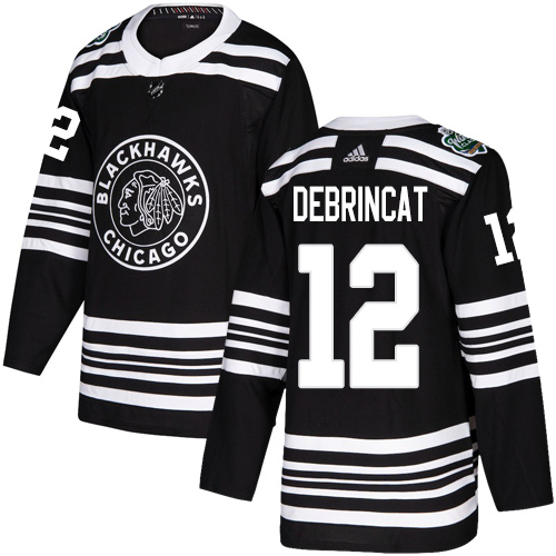 Personalized Blackhawks #12 Alex DeBrincat Black Authentic 2019 Winter Classic Stitched NHL Jersey