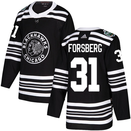 Personalized Blackhawks #31 Anton Forsberg Black Authentic 2019 Winter Classic Stitched NHL Jersey