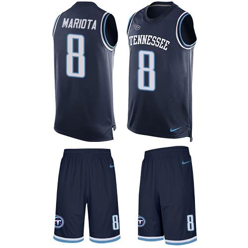 Personalized Titans #8 Marcus Mariota Navy Blue Team Color Men’s Stitched NFL Limited Tank Top Suit Jersey