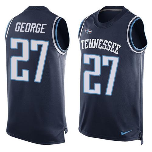Personalized Titans #27 Eddie George Navy Blue Team Color Men’s Stitched NFL Limited Tank Top Jersey