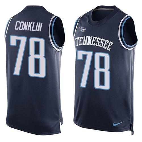 Personalized Titans #78 Jack Conklin Navy Blue Team Color Men’s Stitched NFL Limited Tank Top Jersey
