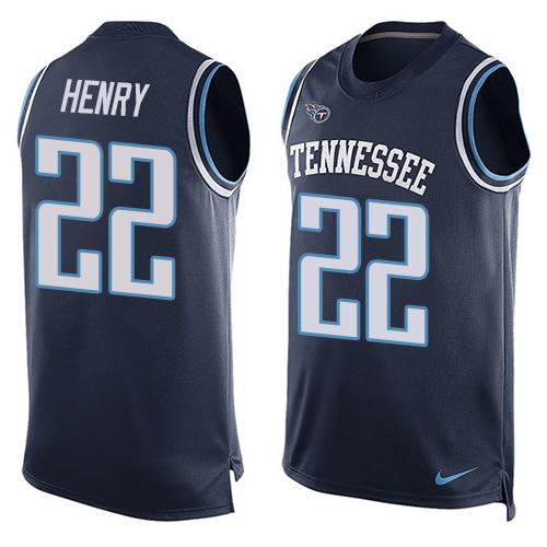Personalized Titans #22 Derrick Henry Navy Blue Team Color Men’s Stitched NFL Limited Tank Top Jersey