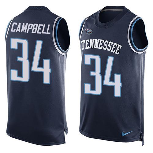 Personalized Titans #34 Earl Campbell Navy Blue Team Color Men’s Stitched NFL Limited Tank Top Jersey