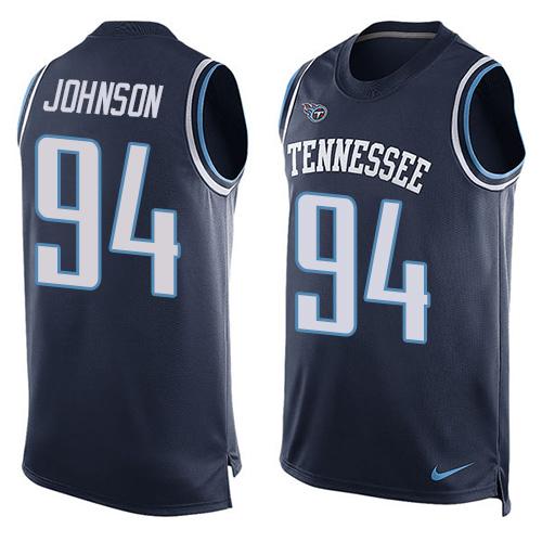 Personalized Titans #94 Austin Johnson Navy Blue Team Color Men’s Stitched NFL Limited Tank Top Jersey