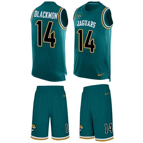 Personalized Jaguars #14 Justin Blackmon Teal Green Alternate Men’s Stitched NFL Limited Tank Top Suit Jersey