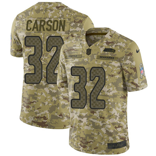 Personalized Seahawks #32 Chris Carson Camo Men’s Stitched NFL Limited 2018 Salute To Service Jersey