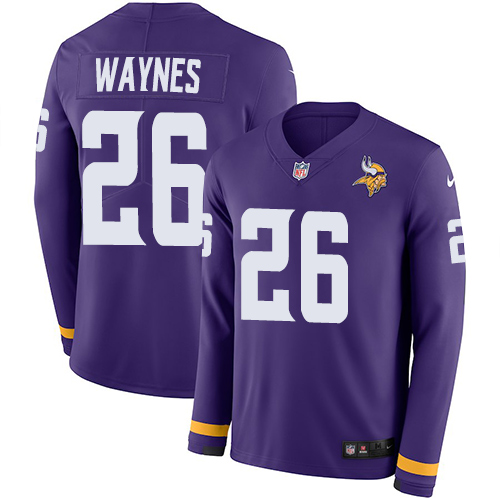 Personalized Vikings #26 Trae Waynes Purple Team Color Men’s Stitched NFL Limited Therma Long Sleeve Jersey