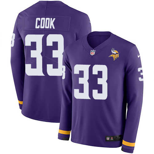 Personalized Vikings #33 Dalvin Cook Purple Team Color Men’s Stitched NFL Limited Therma Long Sleeve Jersey