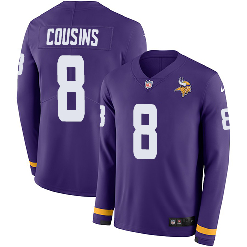 Personalized Vikings #8 Kirk Cousins Purple Team Color Men’s Stitched NFL Limited Therma Long Sleeve Jersey
