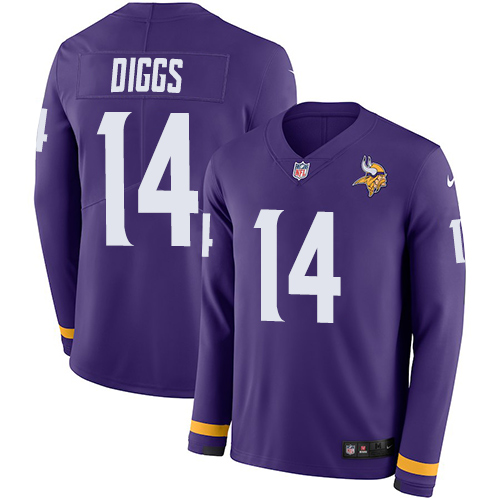 Personalized Vikings #14 Stefon Diggs Purple Team Color Men’s Stitched NFL Limited Therma Long Sleeve Jersey