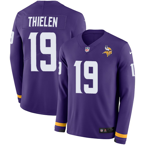 Personalized Vikings #19 Adam Thielen Purple Team Color Men’s Stitched NFL Limited Therma Long Sleeve Jersey