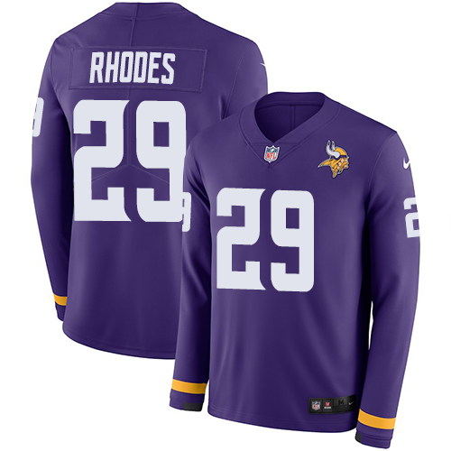 Personalized Vikings #29 Xavier Rhodes Purple Team Color Men’s Stitched NFL Limited Therma Long Sleeve Jersey