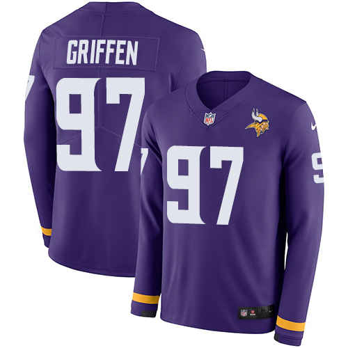 Personalized Vikings #97 Everson Griffen Purple Team Color Men’s Stitched NFL Limited Therma Long Sleeve Jersey
