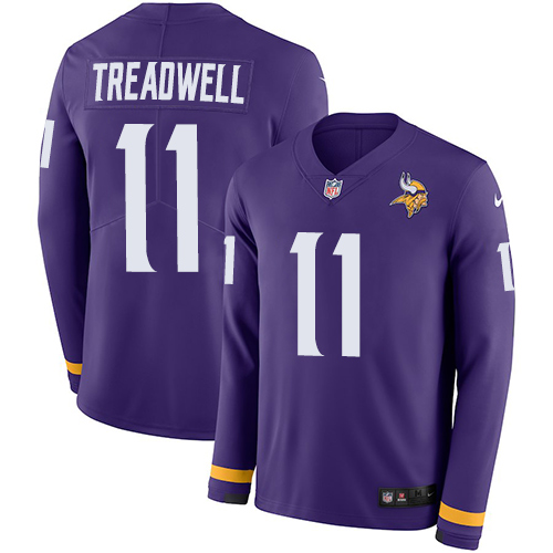 Personalized Vikings #11 Laquon Treadwell Purple Team Color Men’s Stitched NFL Limited Therma Long Sleeve Jersey