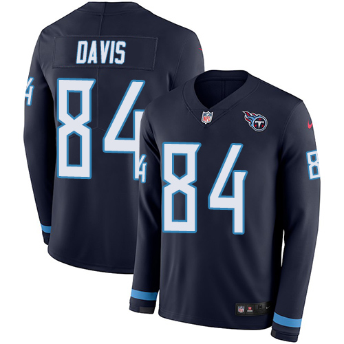 Personalized Titans #84 Corey Davis Navy Blue Team Color Men’s Stitched NFL Limited Therma Long Sleeve Jersey