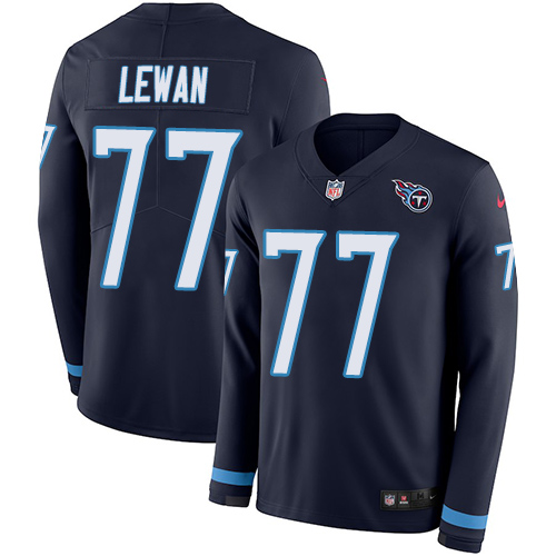 Personalized Titans #77 Taylor Lewan Navy Blue Team Color Men’s Stitched NFL Limited Therma Long Sleeve Jersey