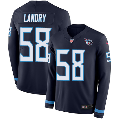 Personalized Titans #58 Harold Landry Navy Blue Team Color Men’s Stitched NFL Limited Therma Long Sleeve Jersey