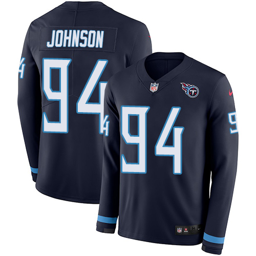 Personalized Titans #94 Austin Johnson Navy Blue Team Color Men’s Stitched NFL Limited Therma Long Sleeve Jersey