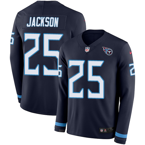Personalized Titans #25 Adoree’ Jackson Navy Blue Team Color Men’s Stitched NFL Limited Therma Long Sleeve Jersey