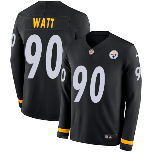 Personalized Steelers #90 T. J. Watt Black Team Color Men’s Stitched NFL Limited Therma Long Sleeve Jersey
