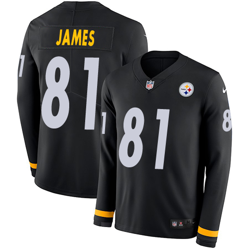 Personalized Steelers #81 Jesse James Black Team Color Men’s Stitched NFL Limited Therma Long Sleeve Jersey