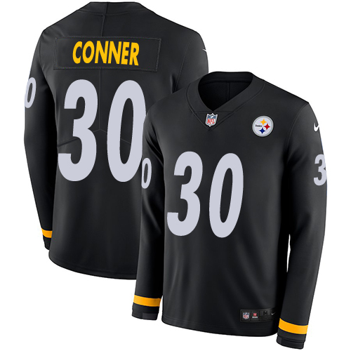 Personalized Steelers #30 James Conner Black Team Color Men’s Stitched NFL Limited Therma Long Sleeve Jersey