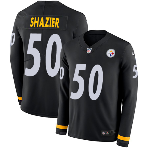 Personalized Steelers #50 Ryan Shazier Black Team Color Men’s Stitched NFL Limited Therma Long Sleeve Jersey