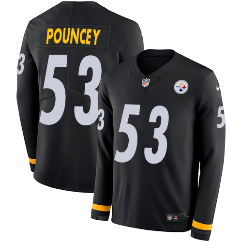 Personalized Steelers #53 Maurkice Pouncey Black Team Color Men’s Stitched NFL Limited Therma Long Sleeve Jersey