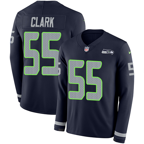 Personalized Seahawks #55 Frank Clark Steel Blue Team Color Men’s Stitched NFL Limited Therma Long Sleeve Jersey