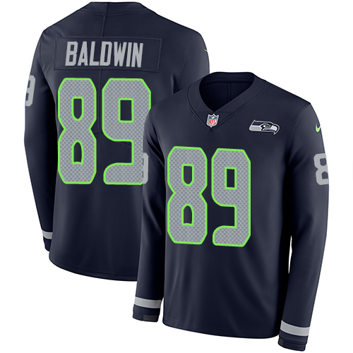 Personalized Seahawks #89 Doug Baldwin Steel Blue Team Color Men’s Stitched NFL Limited Therma Long Sleeve Jersey