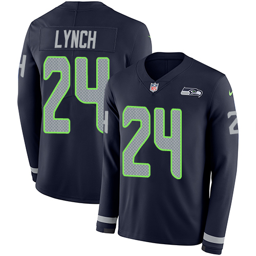 Personalized Seahawks #24 Marshawn Lynch Steel Blue Team Color Men’s Stitched NFL Limited Therma Long Sleeve Jersey