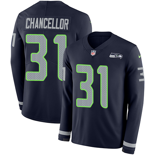 Personalized Seahawks #31 Kam Chancellor Steel Blue Team Color Men’s Stitched NFL Limited Therma Long Sleeve Jersey