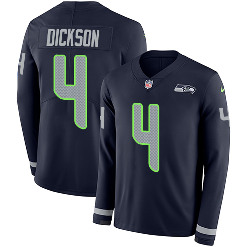 Personalized Seahawks #4 Michael Dickson Steel Blue Team Color Men’s Stitched NFL Limited Therma Long Sleeve Jersey