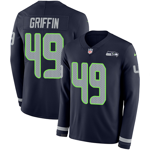 Personalized Seahawks #49 Shaquem Griffin Steel Blue Team Color Men’s Stitched NFL Limited Therma Long Sleeve Jersey