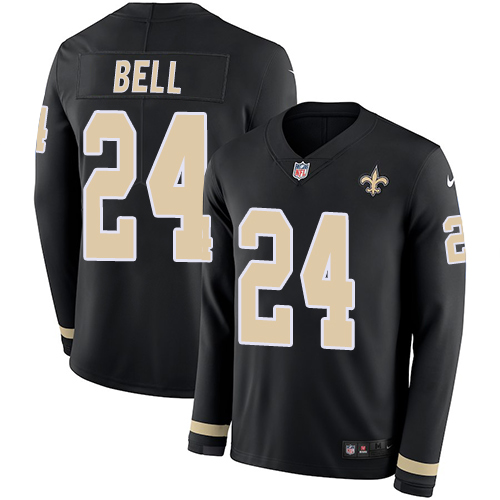 Personalized Saints #24 Vonn Bell Black Team Color Men’s Stitched NFL Limited Therma Long Sleeve Jersey