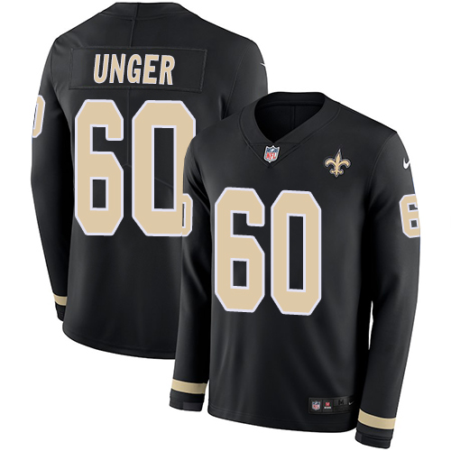 Personalized Saints #60 Max Unger Black Team Color Men’s Stitched NFL Limited Therma Long Sleeve Jersey